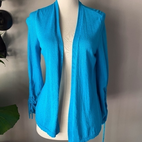 Chico's Blue Ruched Sleeve Open Cardigan small (0) - Picture 2 of 8